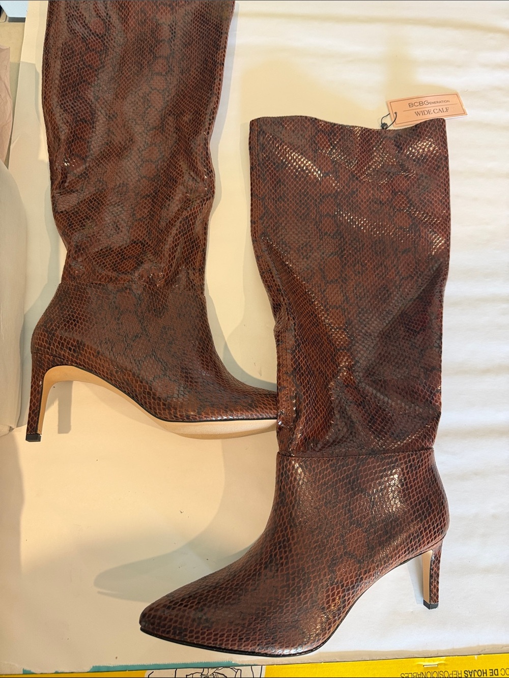 BCBGeneration Brown Snake-Print Over-the-Knee Boots